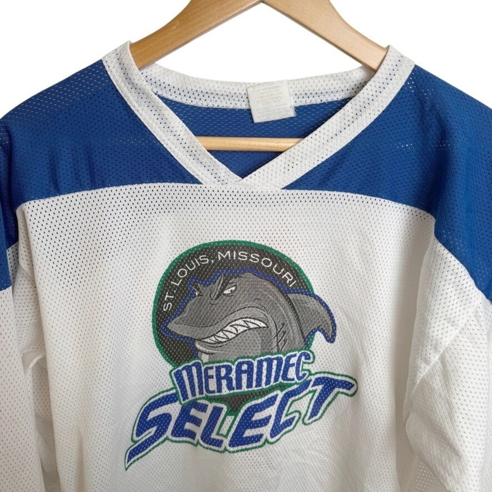 Mens Meramec Select Shark Hockey Jersey S White Blue Sportswear St. Louis Sporty - Picture 3 of 6